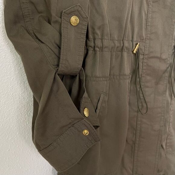 Michael Kors Anorak Coat Olive Green Jacket Drawstring Waist Gold Hardware XS - Picture 4 of 12